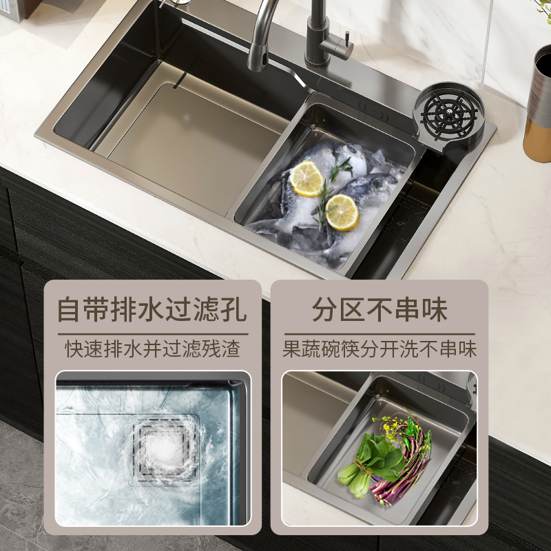 JΟMΟΟ九牧厨房洗碗大单槽纳米不锈钢枪灰水槽台下盆家用洗菜池