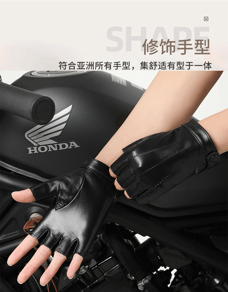 Real leather half finger gloves for women in spring and autumn, thin, breathable, perforated, cycling, motorcycle, road bike, top layer sheepskin
