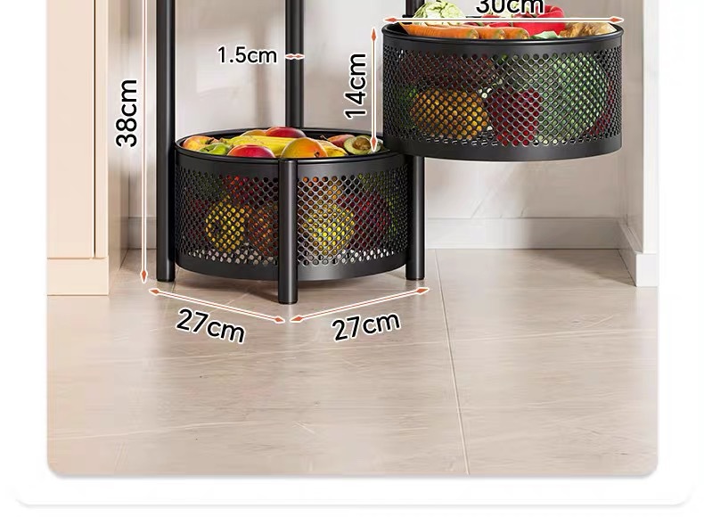 Rotating storage rack, kitchen vegetable floor, multi-layer fruit and vegetable basket, household multifunctional mobile storage rack