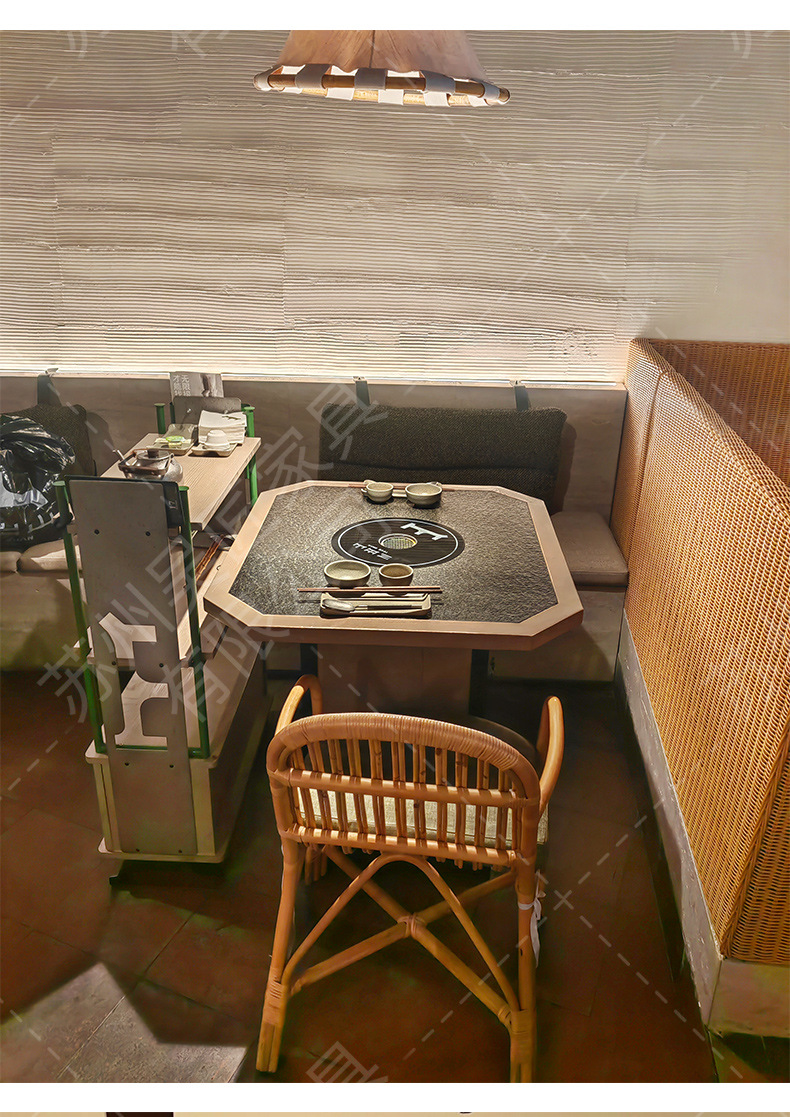 San Chushan Hot Pot Table Smoke free Induction Cooker Integrated Commercial Mountain Slow Fire Stove Stone Mountain Wild Style Chinese Restaurant Table and Chair