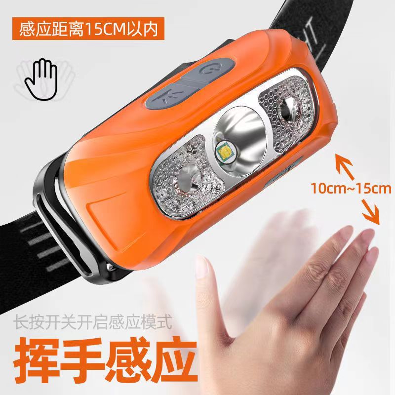 Waterproof head mounted outdoor fishing sensor LED headlight with strong light and dual lithium batteries, built-in battery for night running, 100w ultra bright