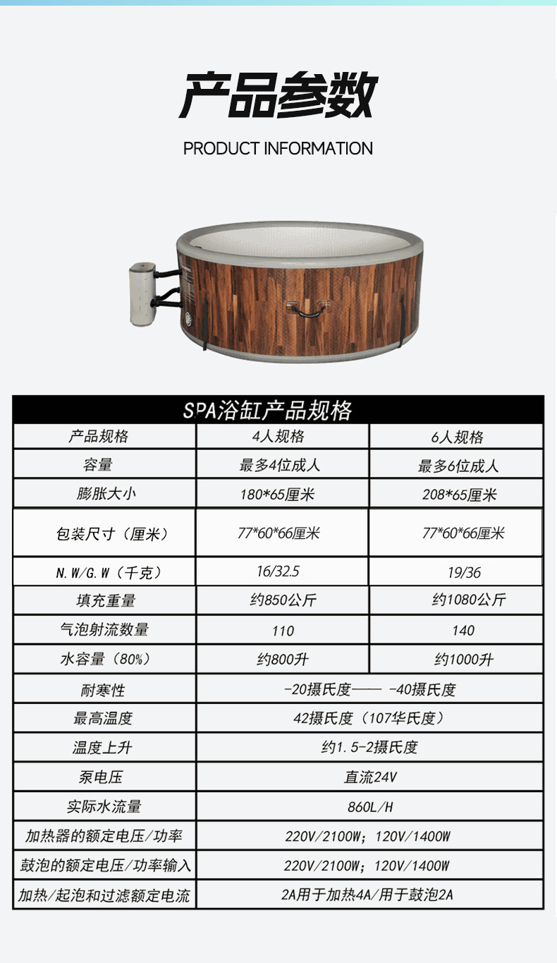 Massage bathtub, inflatable spa, outdoor home spa pool, jet therapy bath, hot spring pool, health pool, swimming pool