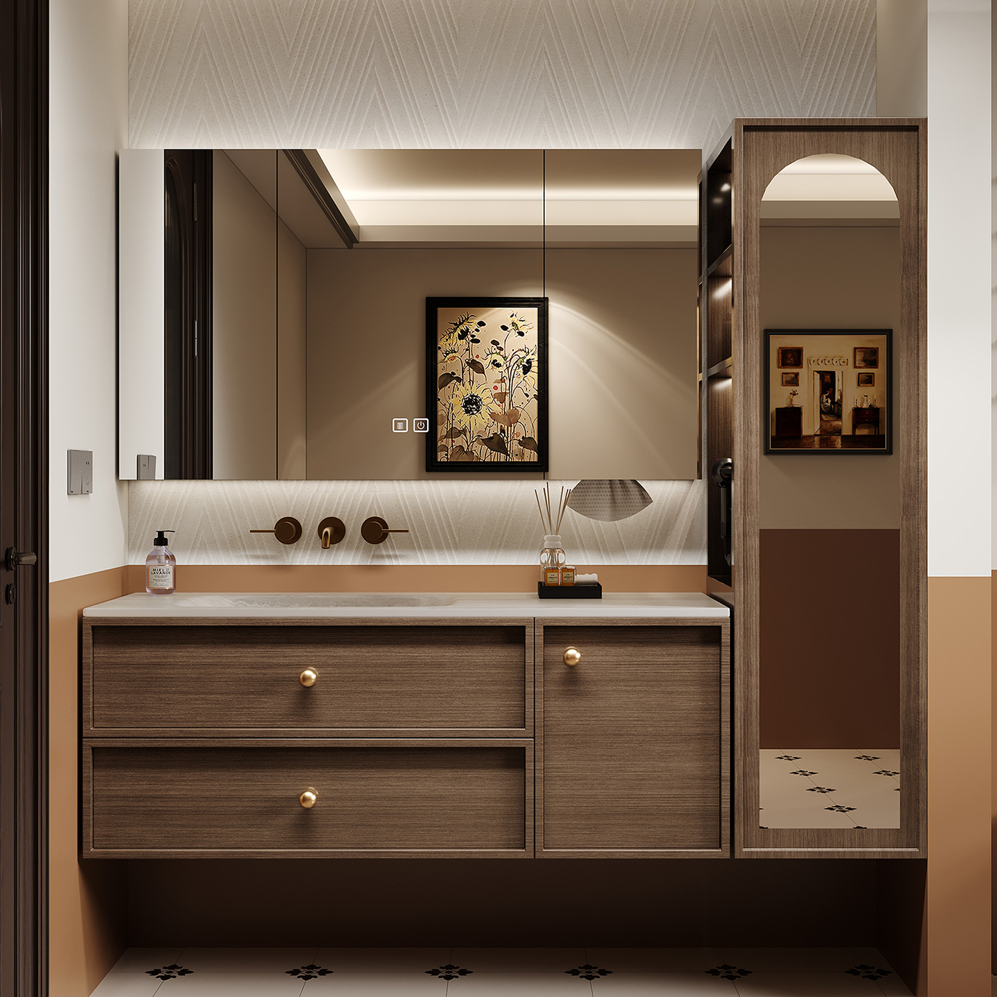 Retro style rock board hot bending integrated basin Chinese bathroom cabinet combination bathroom washbasin washbasin side standing cabinet