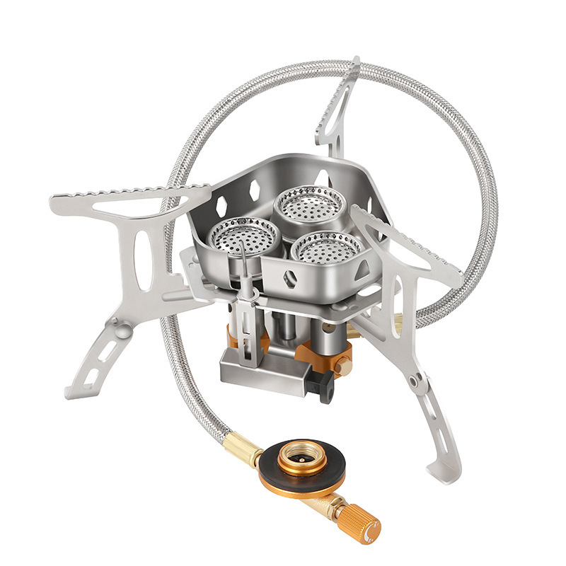Outdoor Stove Portable Three Head Stove Outdoor Cooking Camping Mountaineering Windproof Stove Camping Equipment Strong Fire Butane Gas Stove