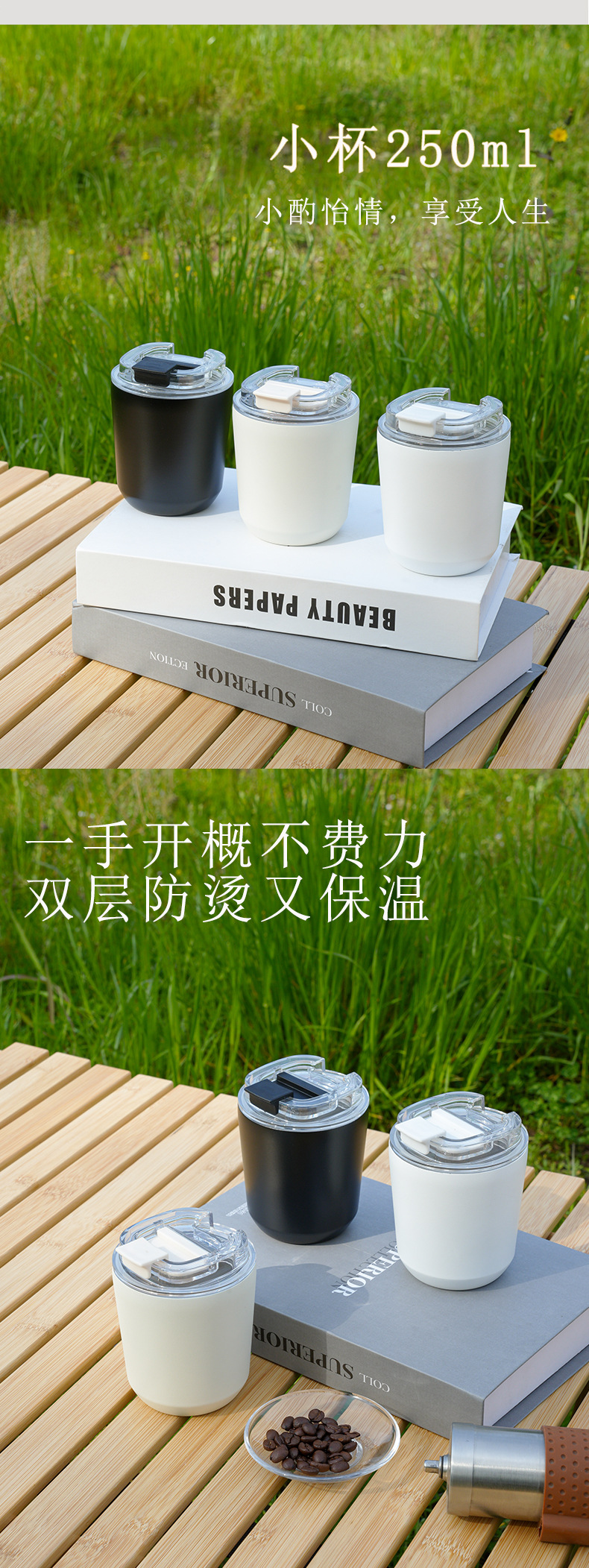 2025跨境新品304不锈钢保温杯保冷防漏翻盖咖啡杯随身便携礼品