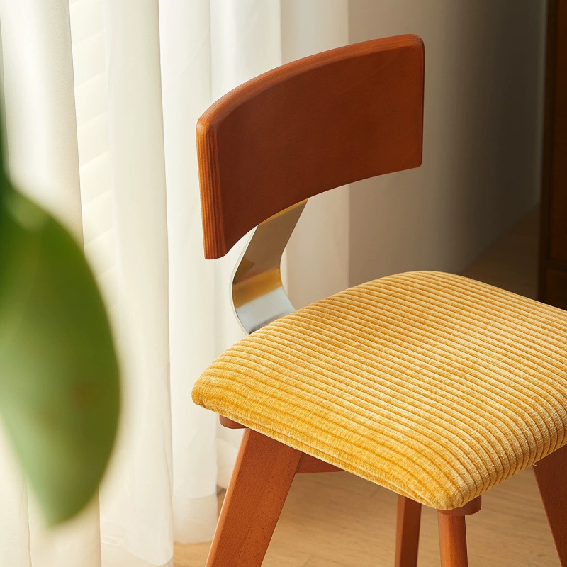 Medieval dining chairs with corduroy Nordic solid wood backrests, dining tables and chairs with wabi sabi style, designed by high-end French designers
