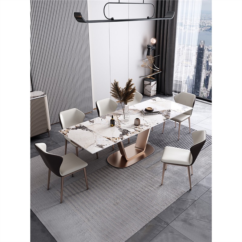 Rock slab dining table, light luxury, modern minimalist, retractable dining table, household small-sized dining table and chair, electromagnetic stove, multifunctional dining table