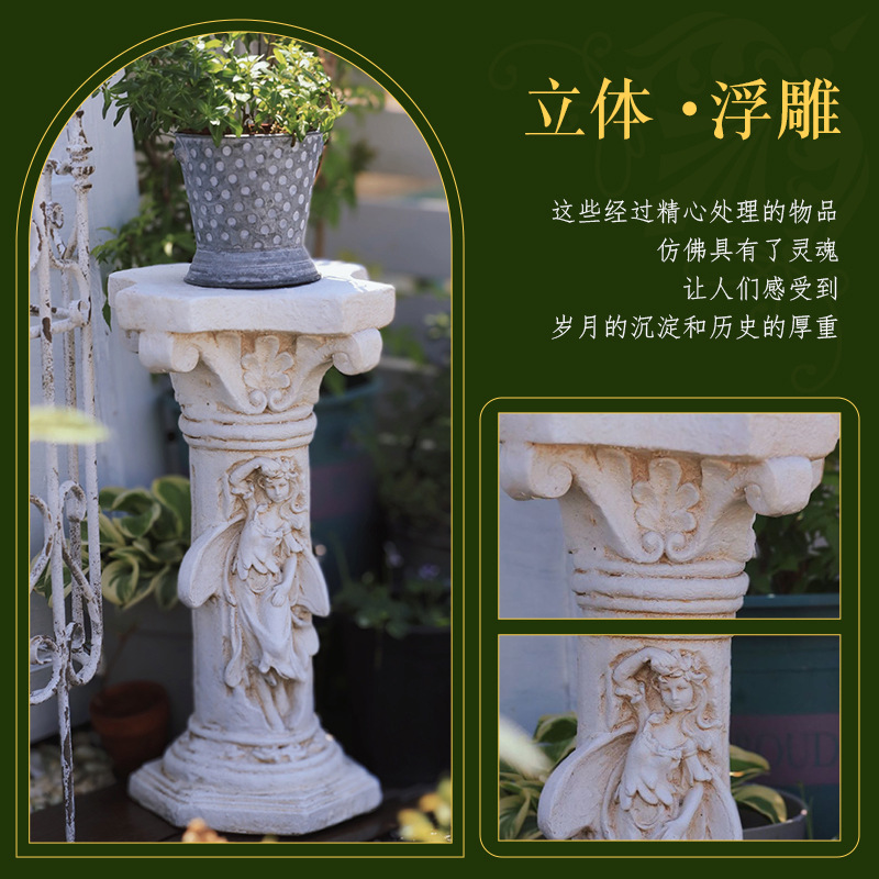 Factory direct sales of European style antique white angel Roman column basin cushion base, miscellaneous garden decoration ornaments, handicrafts
