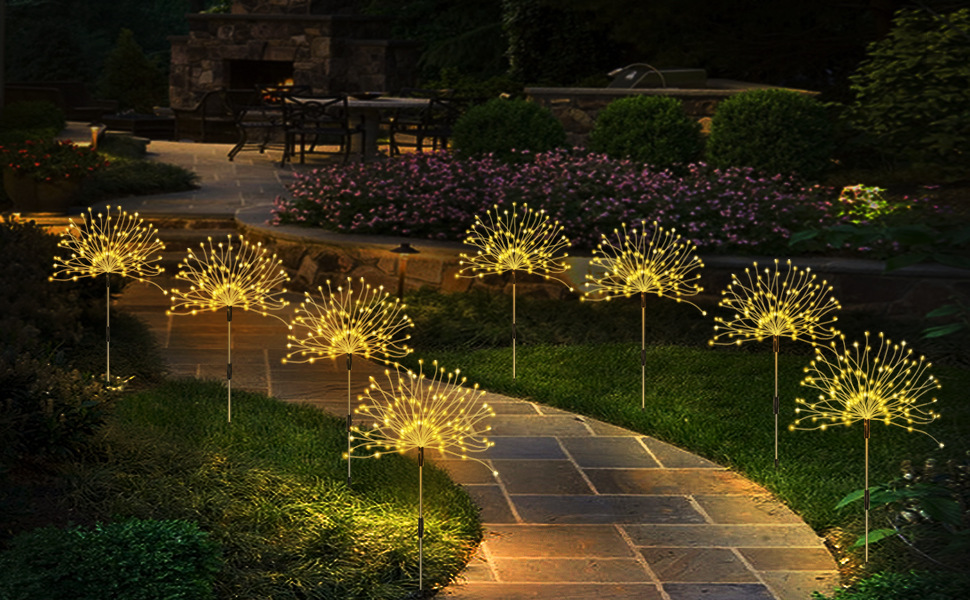Amazon solar fireworks lights, LED lights, Christmas ground plug, 8 modes, outdoor waterproof garden courtyard decoration