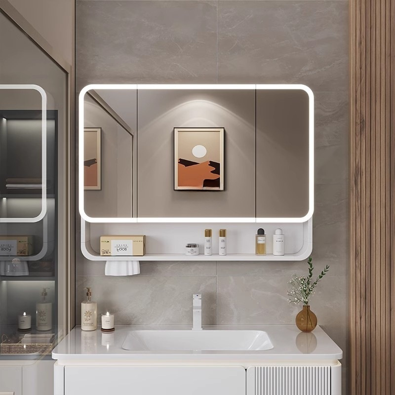 Ximeixin Furniture Space Aluminum Arc Intelligent Bathroom Mirror Cabinet Aluminum Alloy Mirror Box Bathroom Wall Mounted Storage