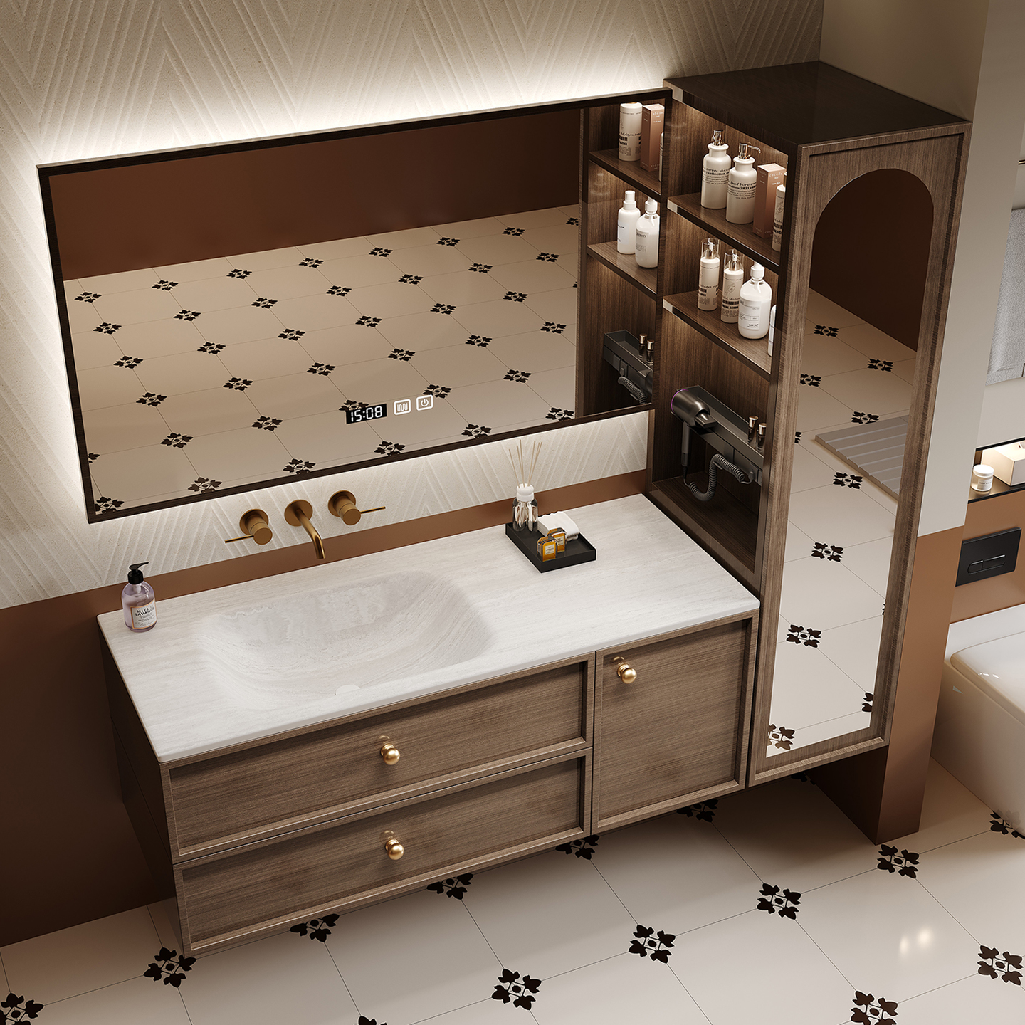 Retro style rock board hot bending integrated basin Chinese bathroom cabinet combination bathroom washbasin washbasin side standing cabinet