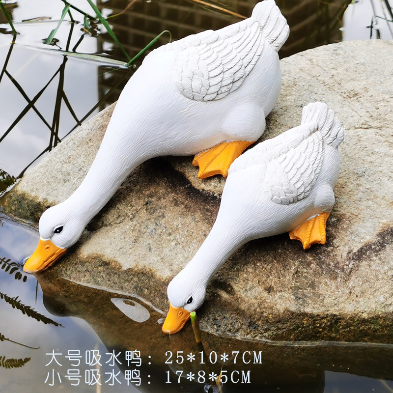 Courtyard rockery, water pool, duck resin ornaments, outdoor garden landscaping, micro landscape, fish pool, water scenery, animal decorations