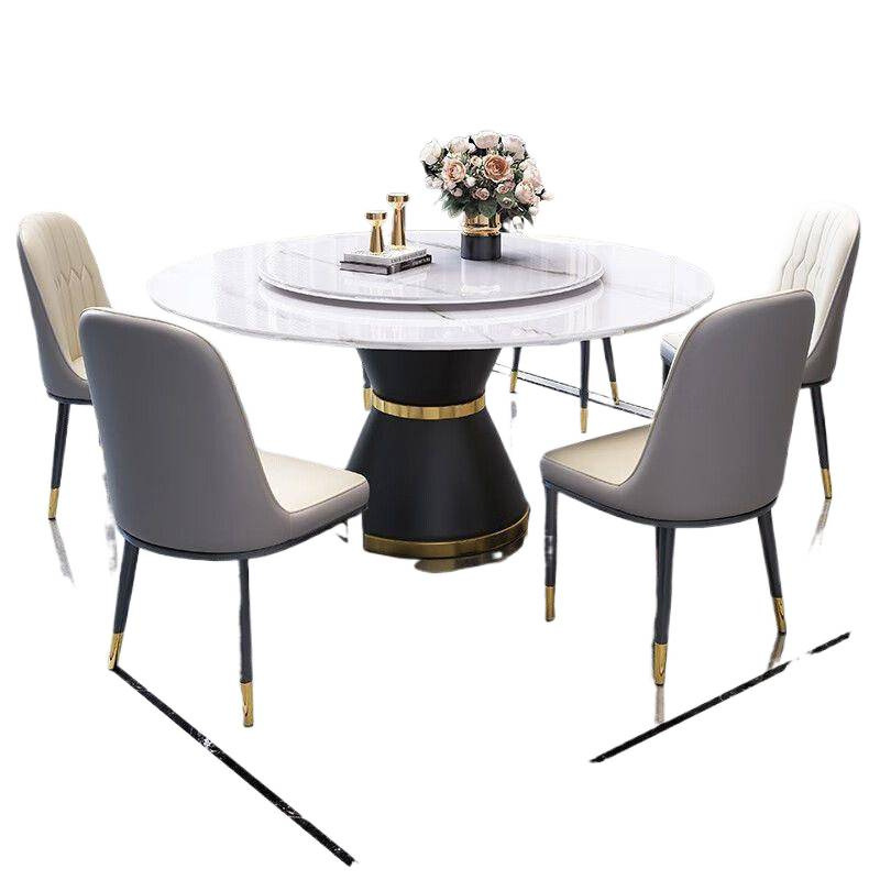 Italian style rock slab round table combination modern simple small apartment light luxury marble household circular induction cooker dining table