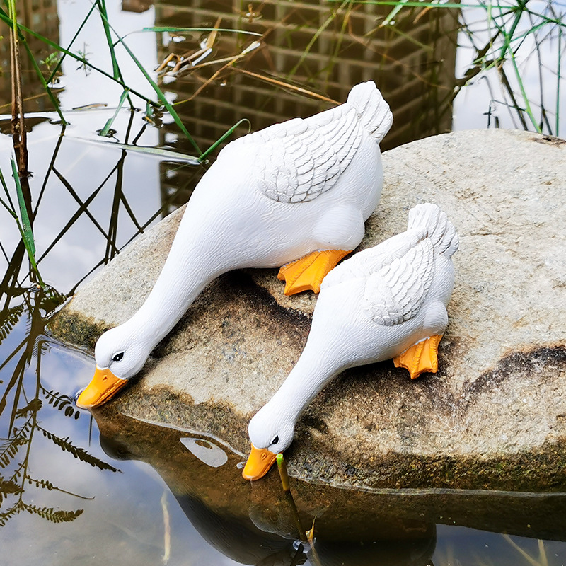 Courtyard rockery, water pool, duck resin ornaments, outdoor garden landscaping, micro landscape, fish pool, water scenery, animal decorations