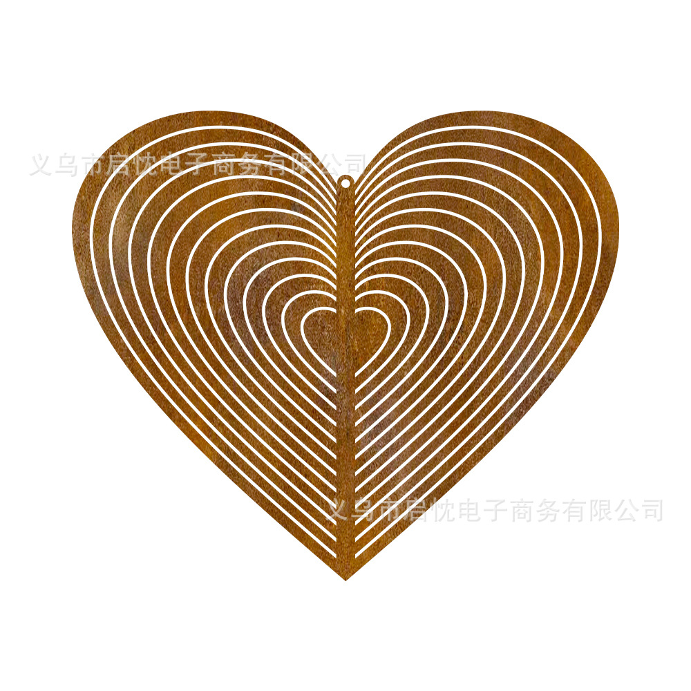 Factory direct sales supply Amazon independent station rusty metal wind chimes 3D heart wind chimes garden outdoor decoration