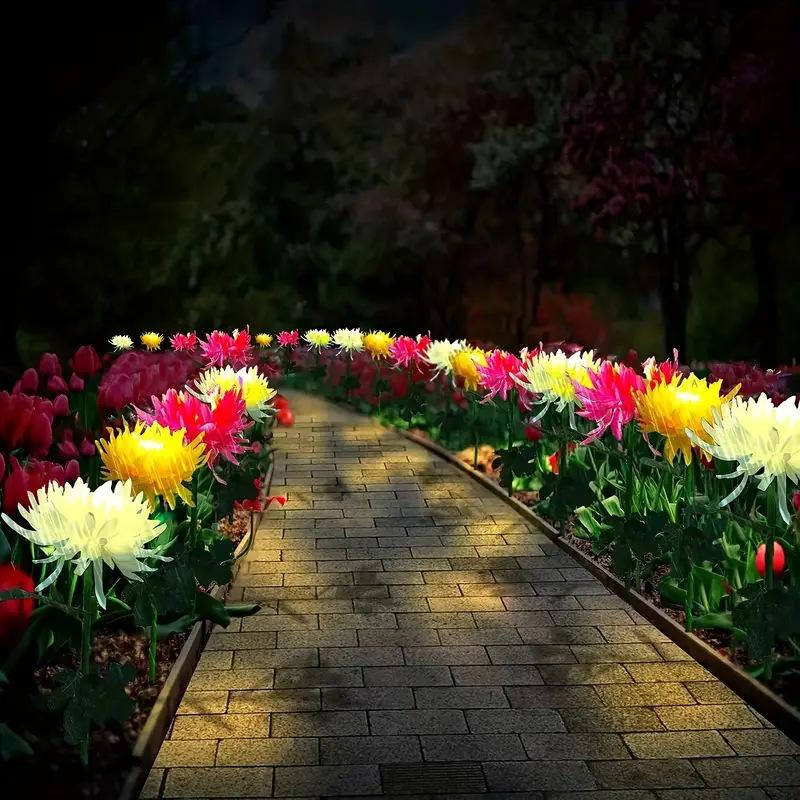 Solar simulation chrysanthemum automatic sensing single head decoration courtyard garden wedding props silk atmosphere lamp