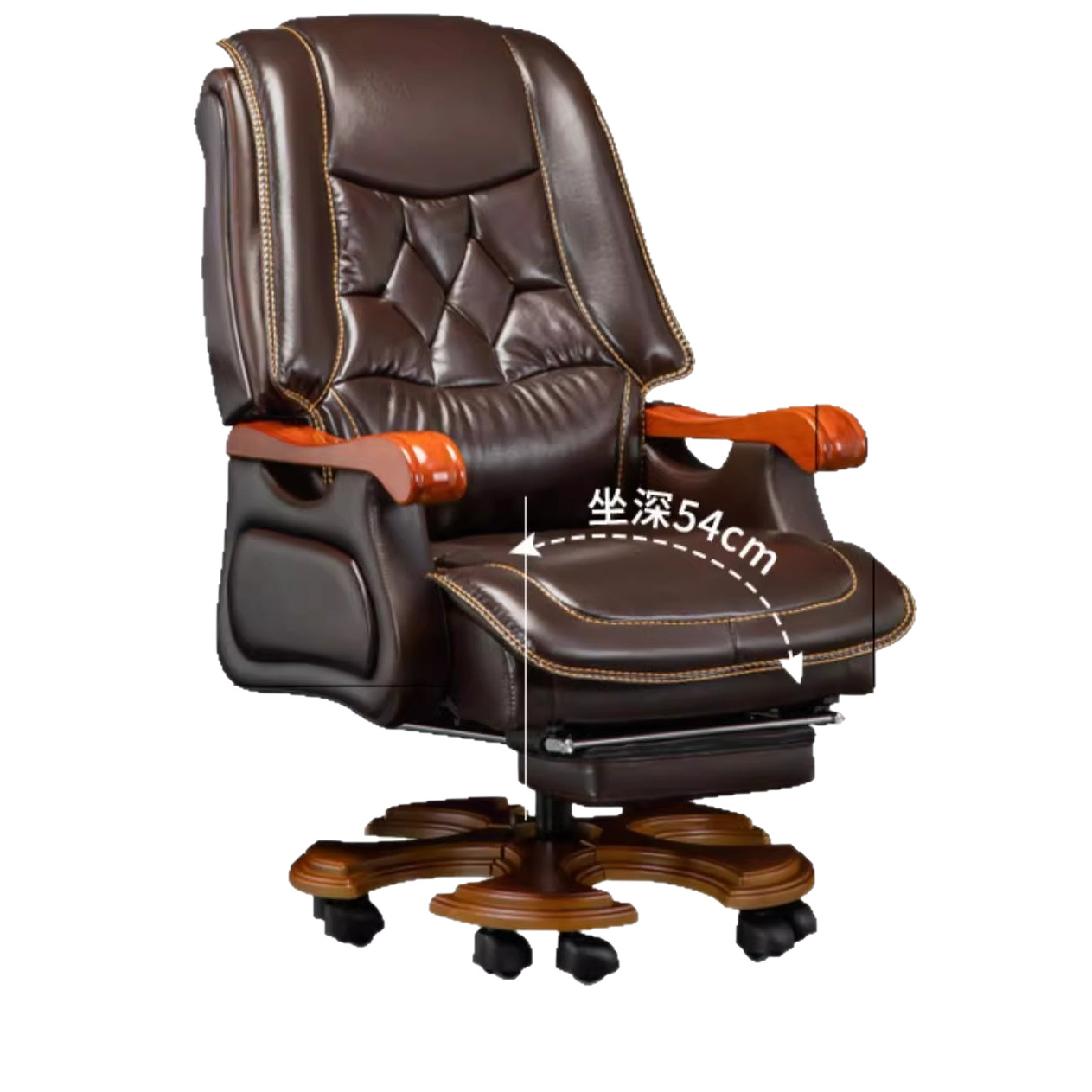 Эргономичное офисное кресло руководителя Hubo Furniture модель 6016 из массива дерева и кожи