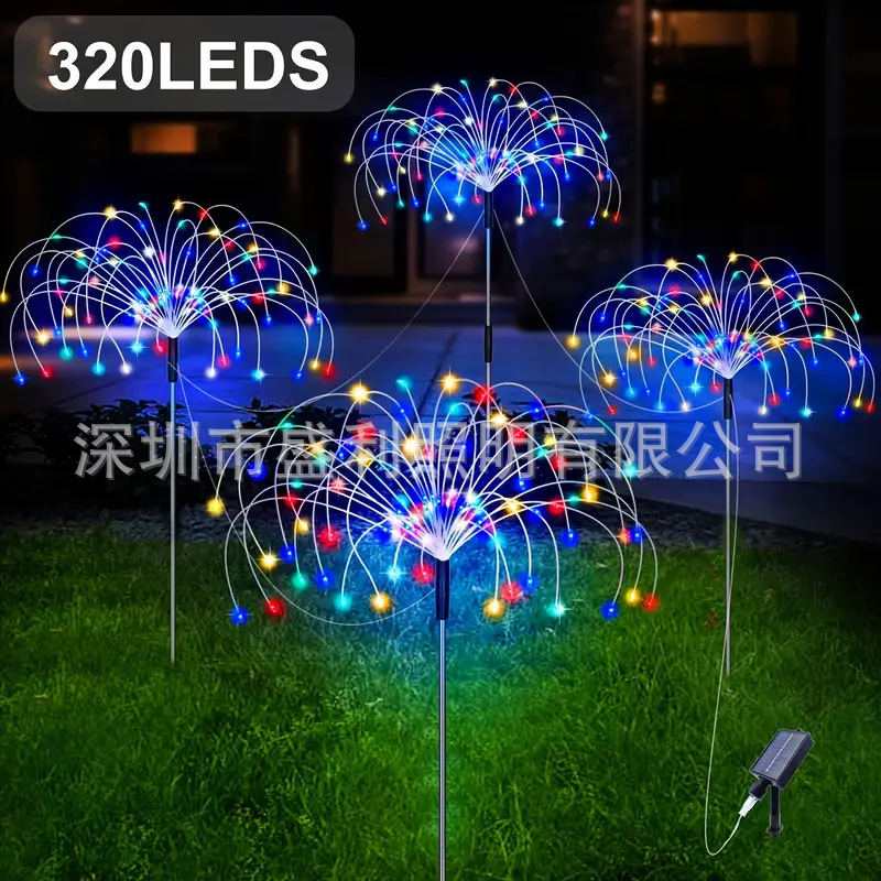 Solar powered one to four fireworks, ground mounted lights, courtyard gardens, small courtyards, decorative landscapes, atmosphere, waterproof outdoor lawn lights