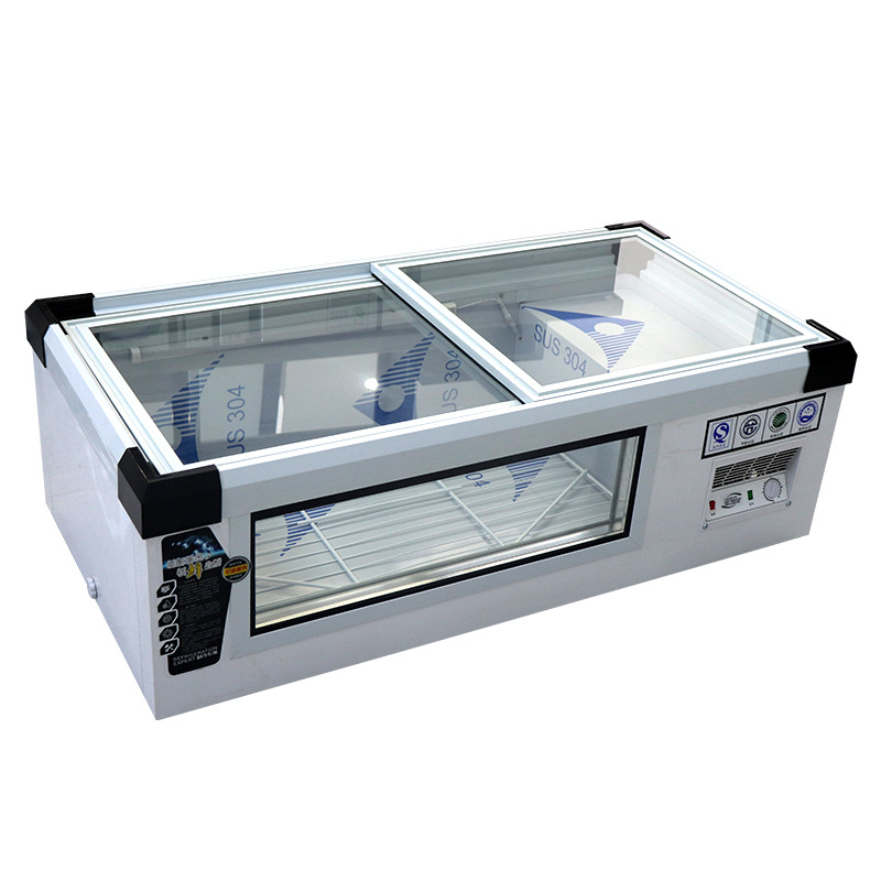 Setting up a stall, freezer, commercial night market, snack street, barbecue, fruit, large window countertop, refrigerated display cabinet, setting up a table freezer