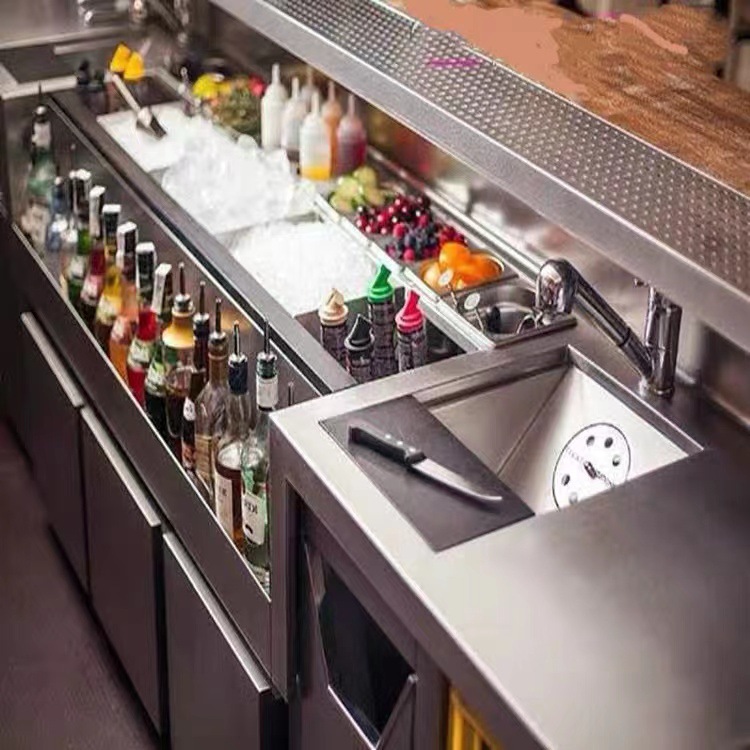 Manufacturer wholesale bar cocktail counter, cleaning bar, refrigeration workbench, water bar operation, stainless steel wine cabinet equipment for Taiwanese businesses