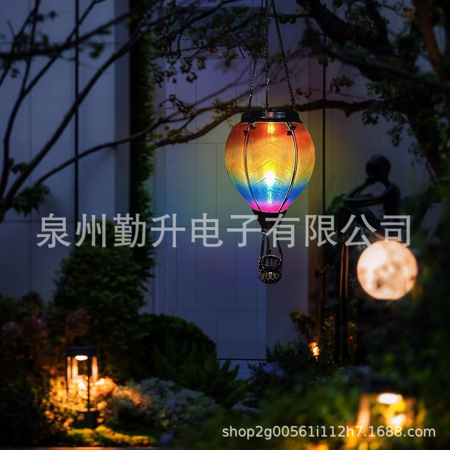 新款太阳能热气球灯水滴灯户外铁艺玻璃吊灯跨境花园装饰灯庭院灯