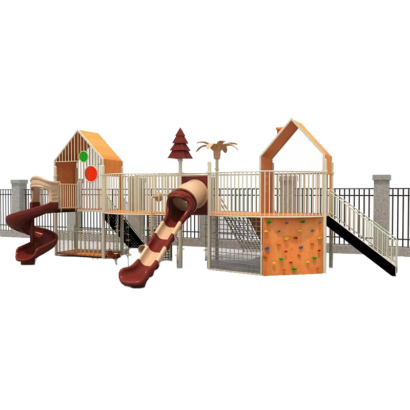 Outdoor wooden slide, non powered amusement equipment, wooden treehouse, children's combination wooden house, outdoor large amusement equipment