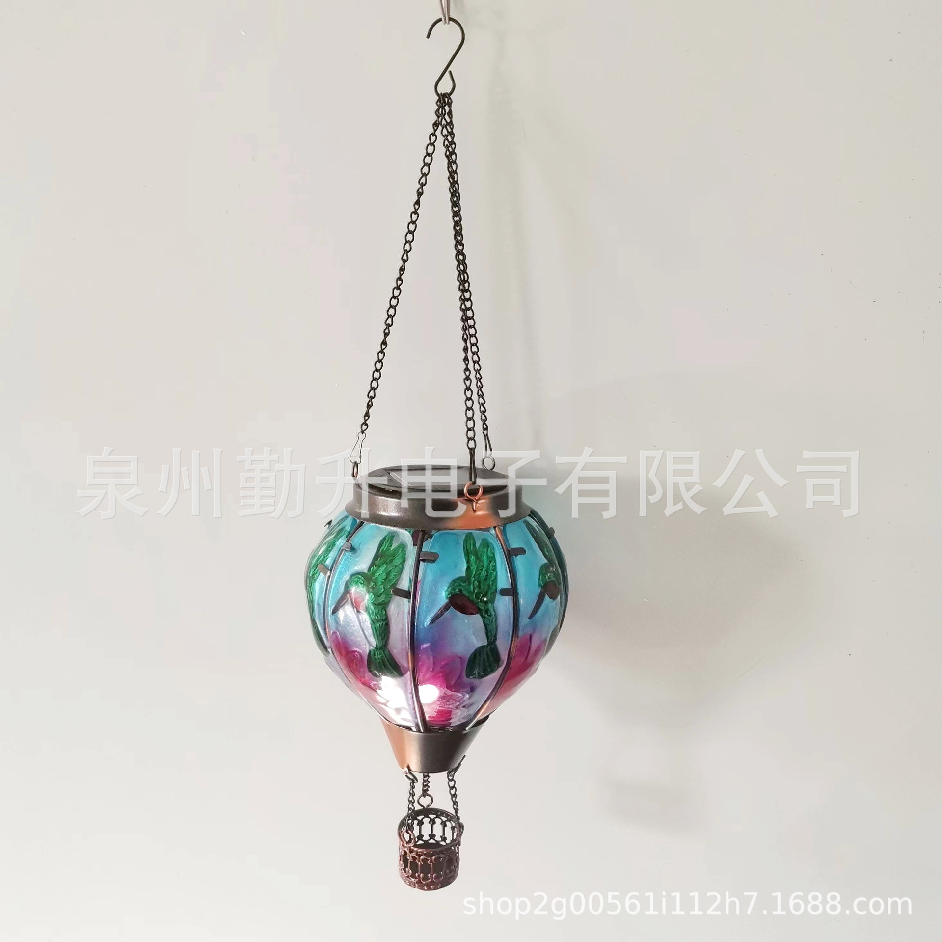 新款太阳能热气球灯水滴灯户外铁艺玻璃吊灯跨境花园装饰灯庭院灯