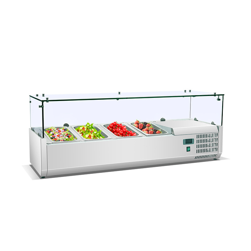 Commercial salad dressing table, fruit scoop table, glass display cabinet, pizza operation table, refrigerated salad preservation cabinet