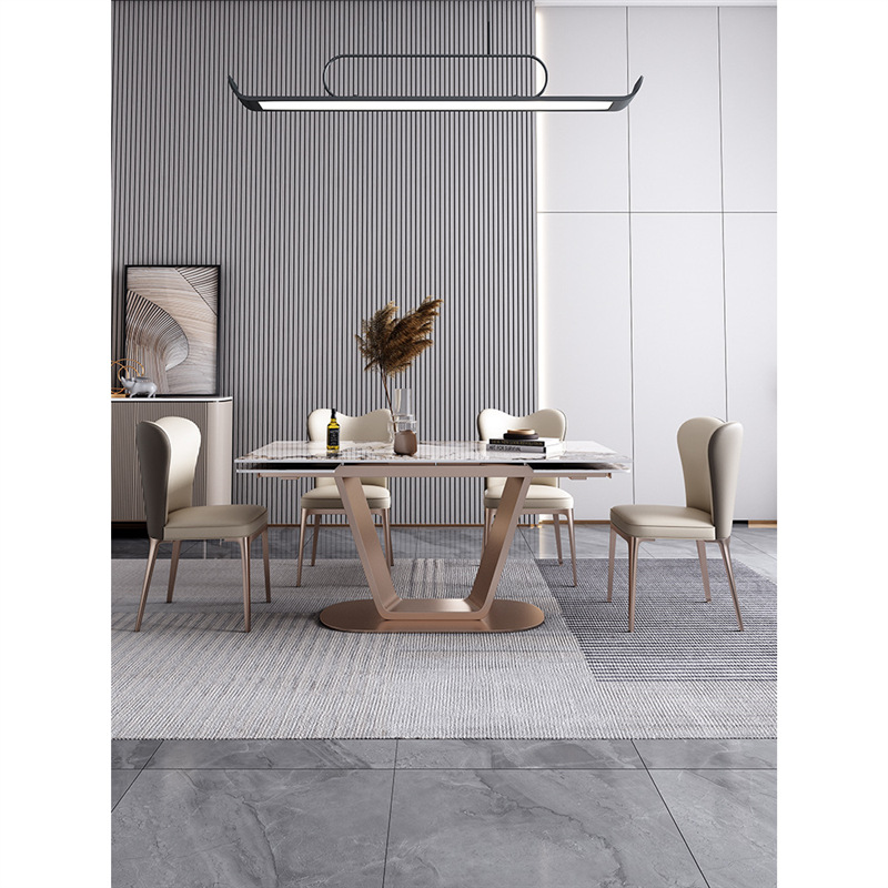 Rock slab dining table, light luxury, modern minimalist, retractable dining table, household small-sized dining table and chair, electromagnetic stove, multifunctional dining table