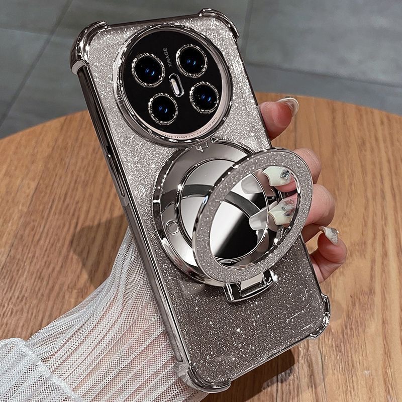 Suitable for Huawei Mate80 glitter anti drop phone case with makeup mirror holder magnetic suction lens film wholesale soft shell