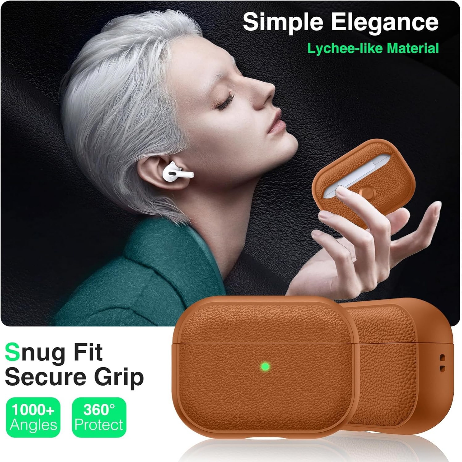Simple lychee patterned leather suitable for AirPods 4th generation protective case, 2nd and 3rd generation Pro2 Apple Bluetooth earphone case