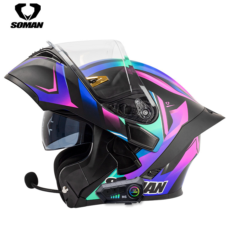 Soman Motorcycle Bluetooth-шлем Мужчины и женщины двойной линзы открылись шлемы высокой четкости Bluetooth Sm955-S Bluetooth-шлем Bluetooth