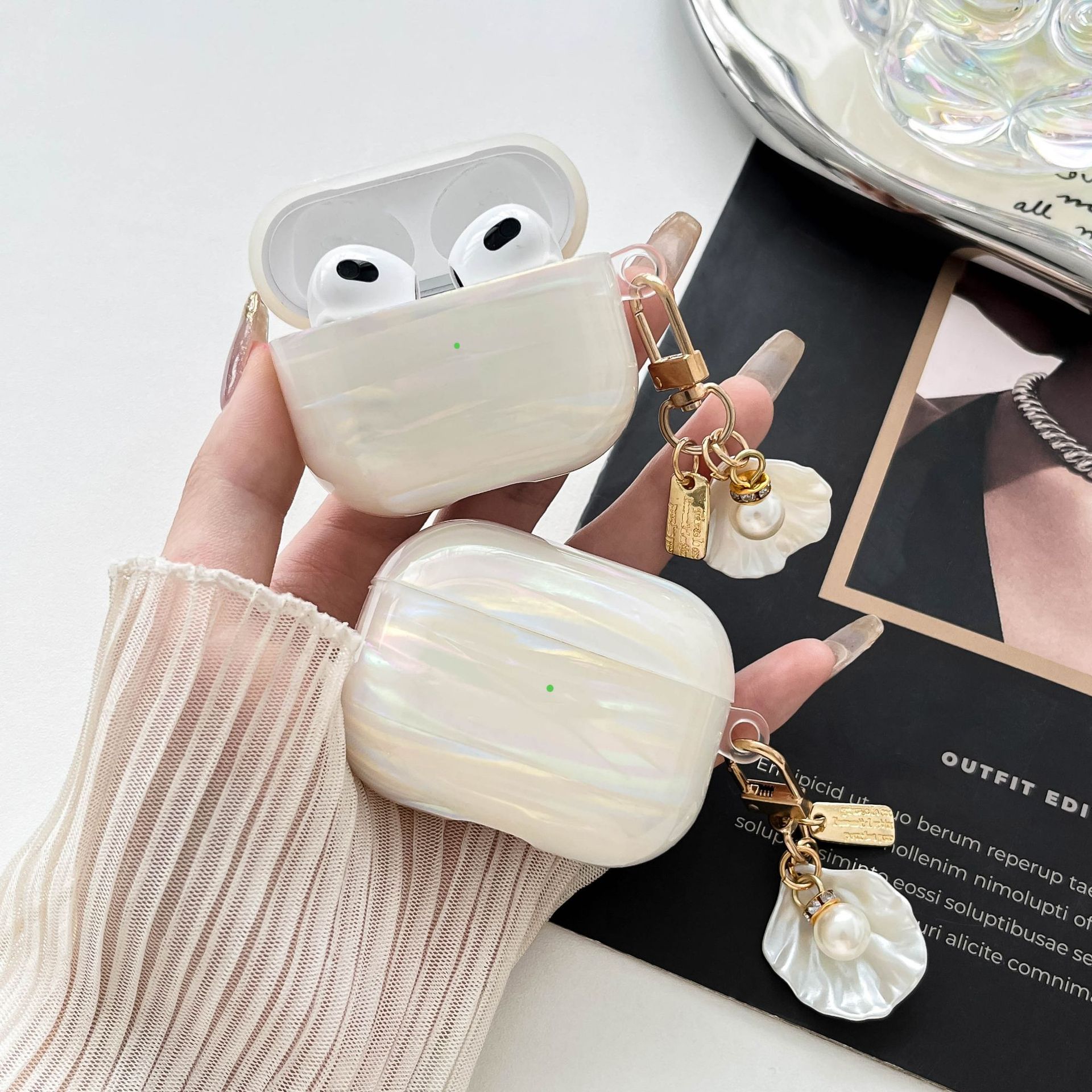适用AirPods1/2代蓝牙耳机保护套 3代Pro仿真贝壳纹 Pro2软壳批发