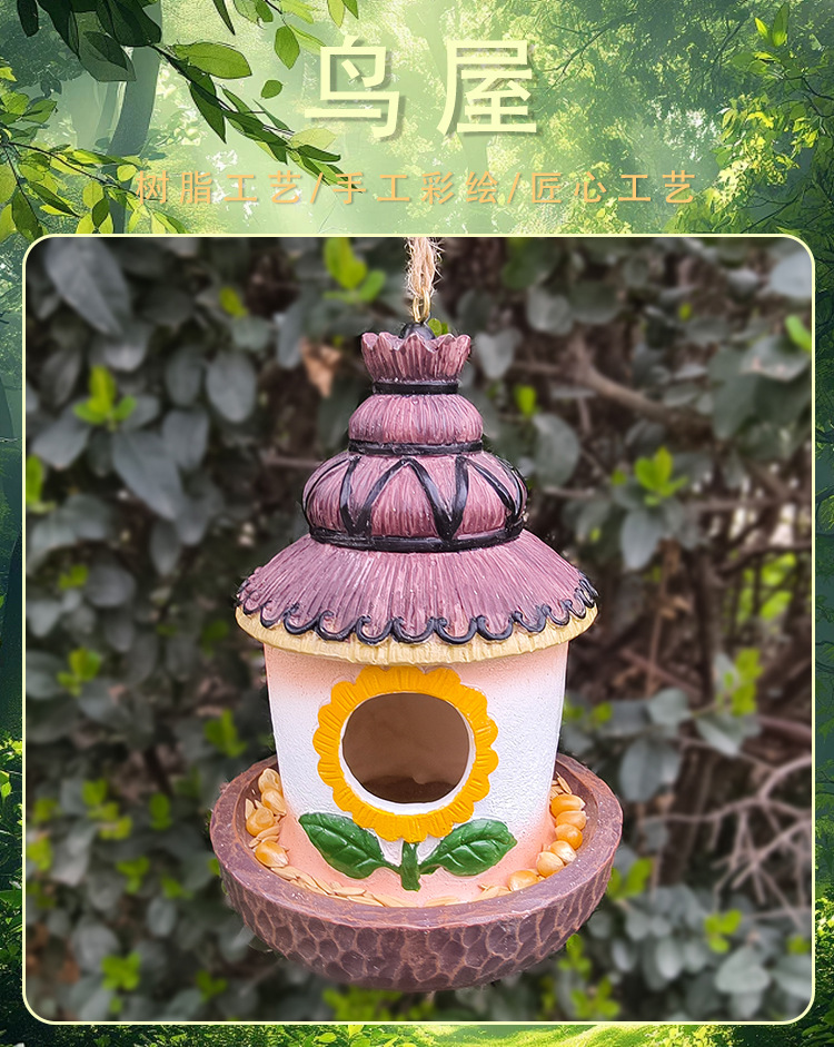 Cross border resin hummingbird house decoration garden courtyard haystack bird house resin handicrafts ornaments natural bird nest feeding