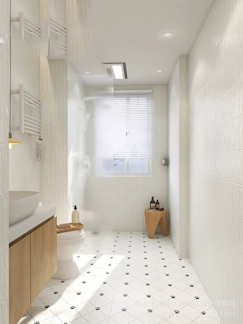400X800 pearl shell concave convex grid all ceramic floor tiles, soft gloss French cream bathroom kitchen wall tiles