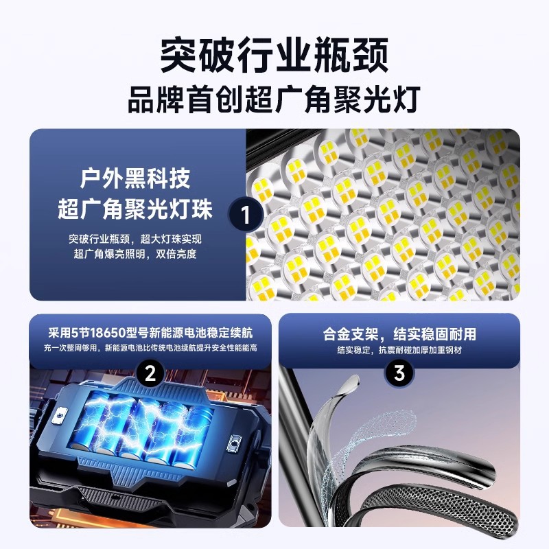 Rechargeable lighting, outdoor camping light, portable stand light, power outage emergency light, night market stall light, super bright stall light