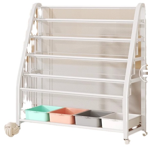 Children's picture book rack, reading area, movable toy storage rack, simple baby bookshelf storage rack, floor standing storage rack