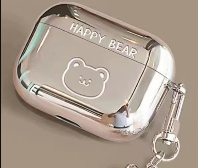Suitable for Apple Pro2 earphone case electroplated soft shell earphone case suitable for AirPods 2 generation teddy bear pendant earphone case