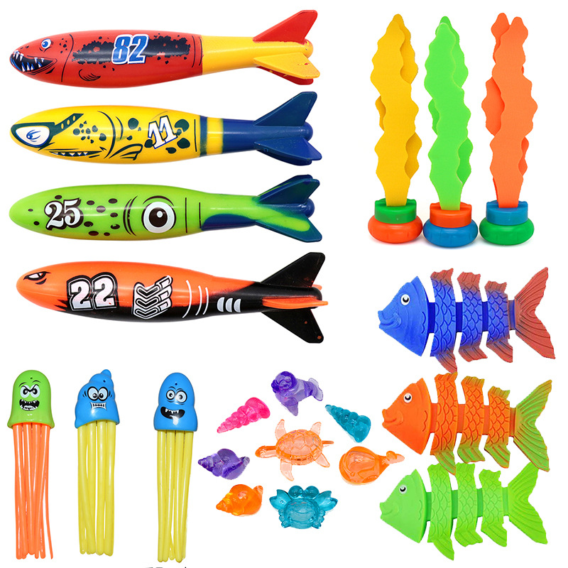 Cross border Amazon diving toys children's swimming pool treasure hunt diving torpedo water ring diamond water play set toys