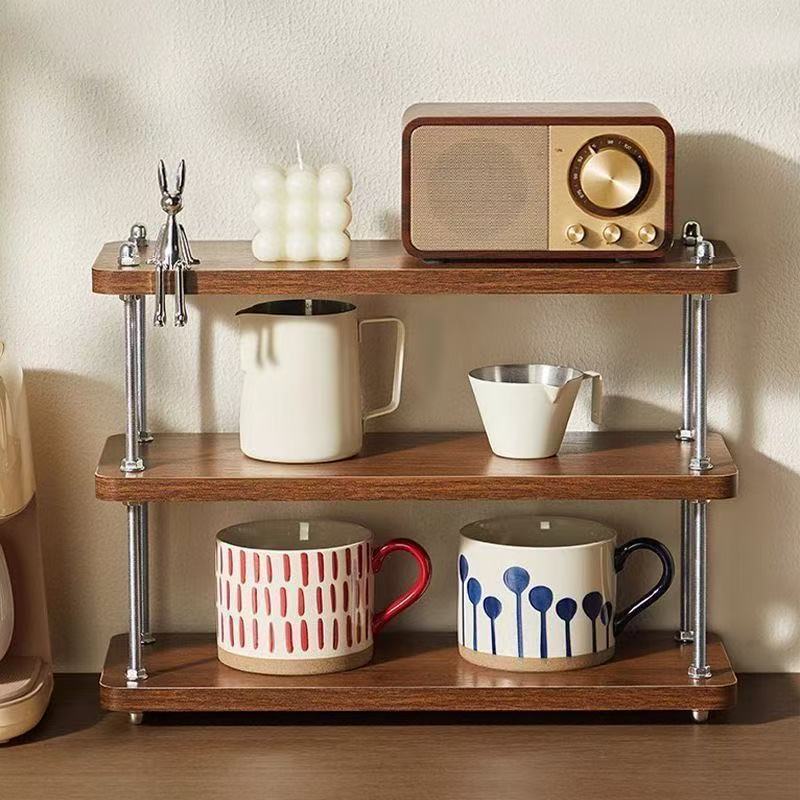 Desktop storage rack, three-layer kitchen coffee rack, office desk partition rack, desktop storage small bookshelf, water cup tea set rack