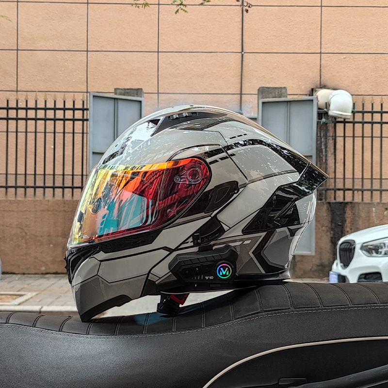Orz Motorcycle Helmet для отправки Bluetooth мужские и женские открытые шлемы фэнтези -цветовое зеркало Зимнее двойное двойное, полное, четверо, Новый Национальный Стандарт 3C