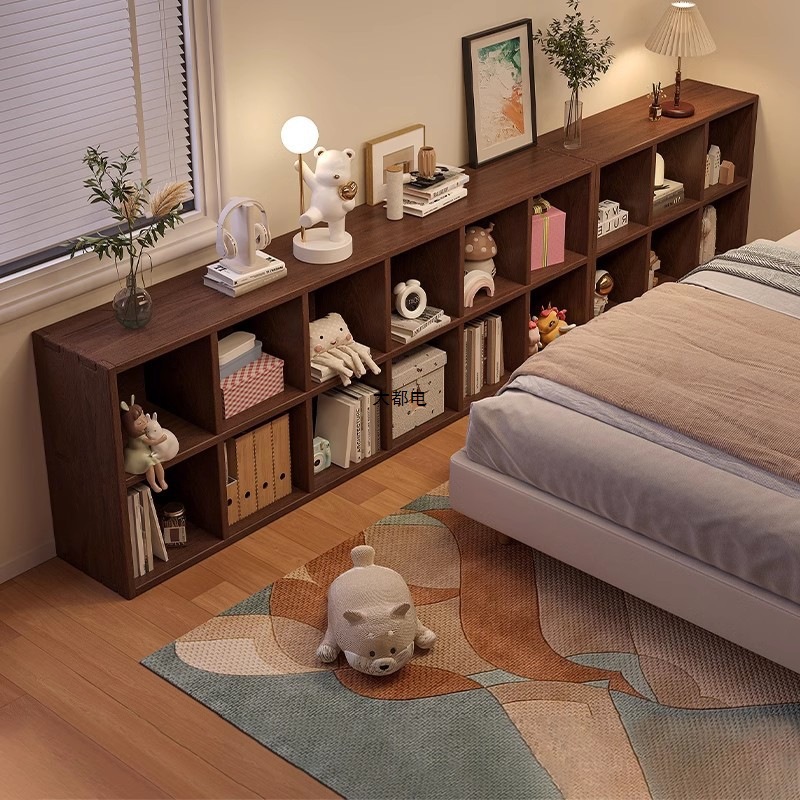 Solid wood bookshelf, floor to ceiling, household bedroom, bedside table, bookshelf, integrated sandwich, bedside storage cabinet, living room cabinet