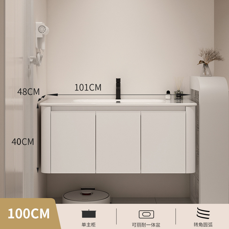 Japanese style space aluminum bathroom cabinet combination bathroom washbasin bathroom hanging cabinet ceramic integrated basin washbasin mirror cabinet
