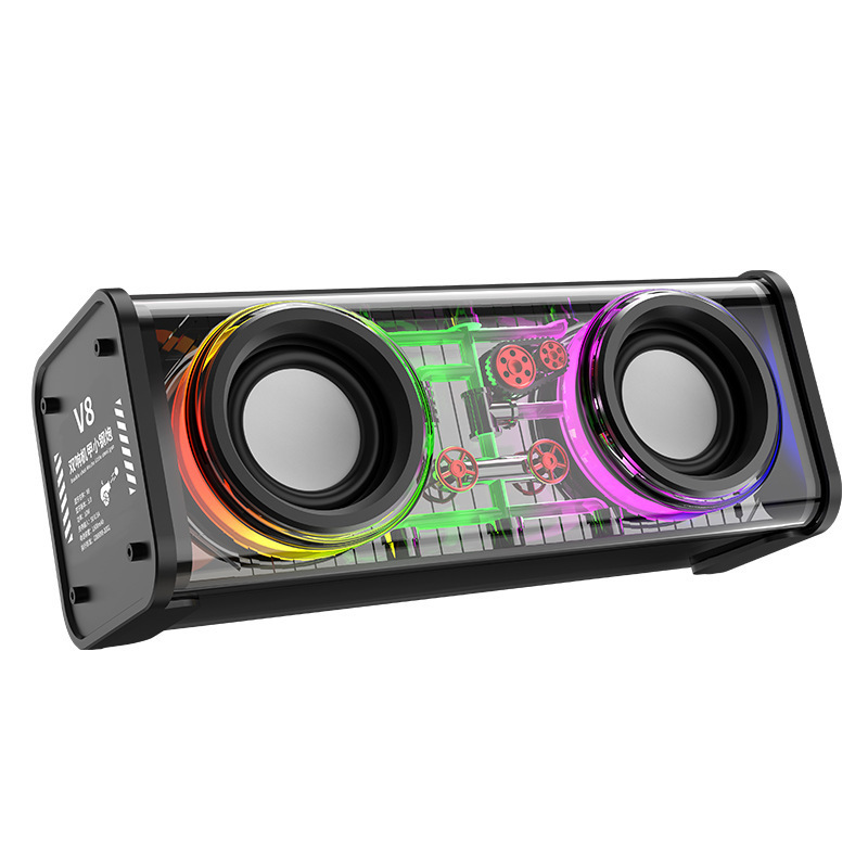 Беспроводная Bluetooth колонка V8 с прозрачным корпусом и RGB подсветкой