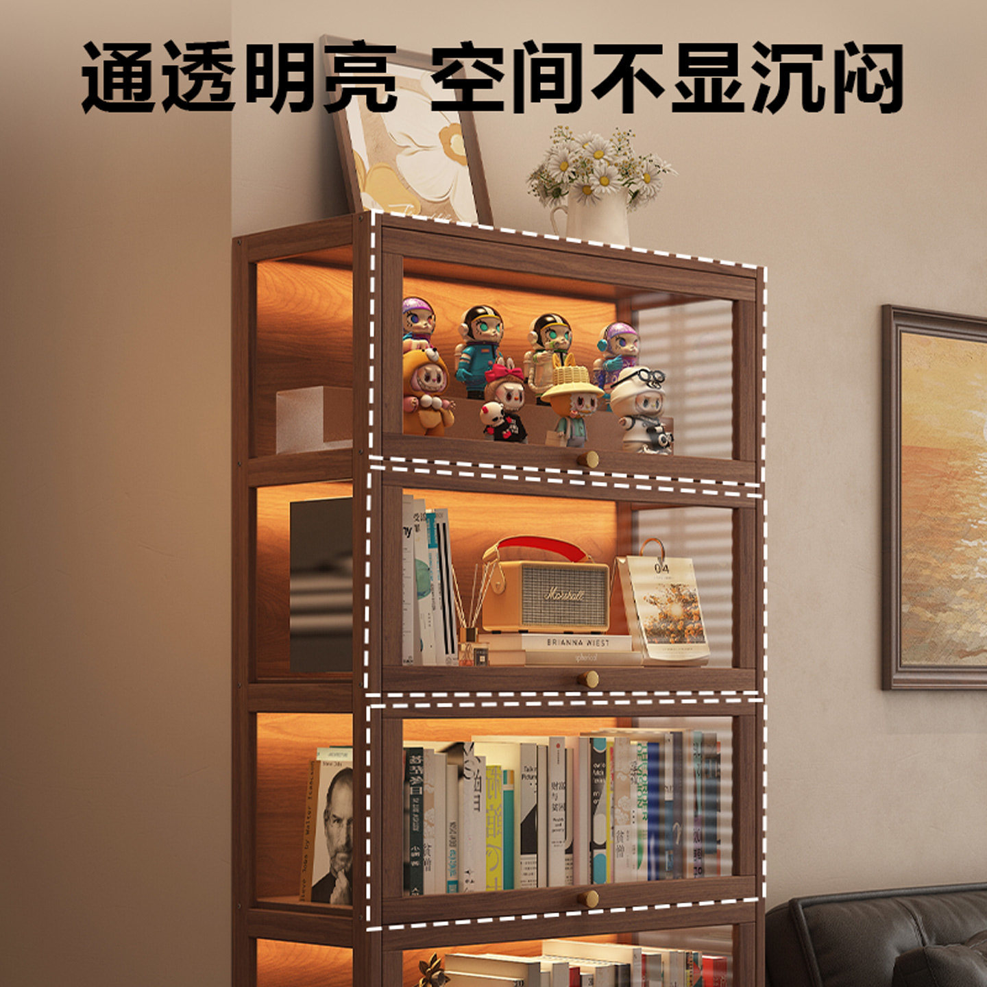 Solid wood bookshelf, floor standing shelf, bookshelf storage cabinet, integrated wall facing home use, antique shelf with door, dust-proof display cabinet