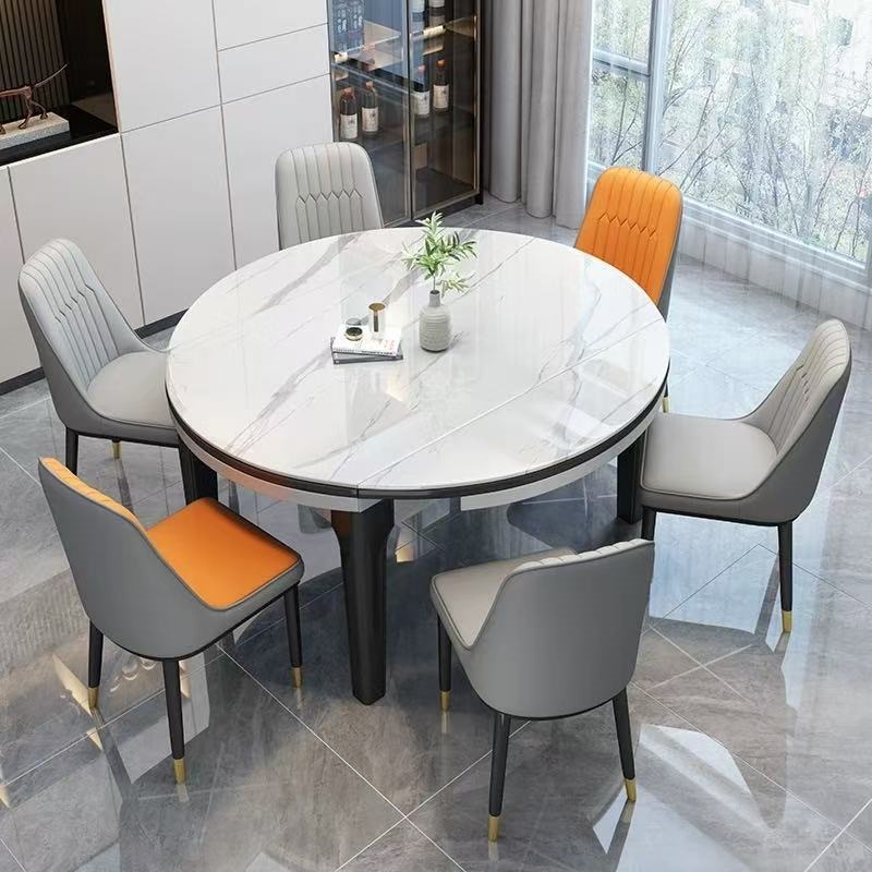 Solid wood rock board dining table and chair combination for small household use, foldable and extendable multifunctional with induction cooker, light luxury and simple design
