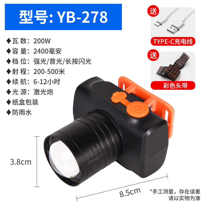 Strong light headlight, outdoor LED ultra bright long-range spotlight, bald head, wearable night fishing mineral light, long endurance, lithium battery charging