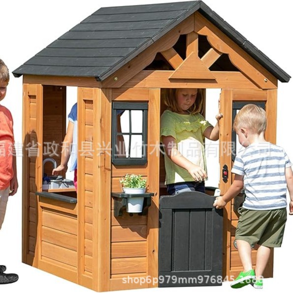 欧美儿童户外玩具小木屋树屋儿童游戏房农庄幼儿园耐用木质小屋