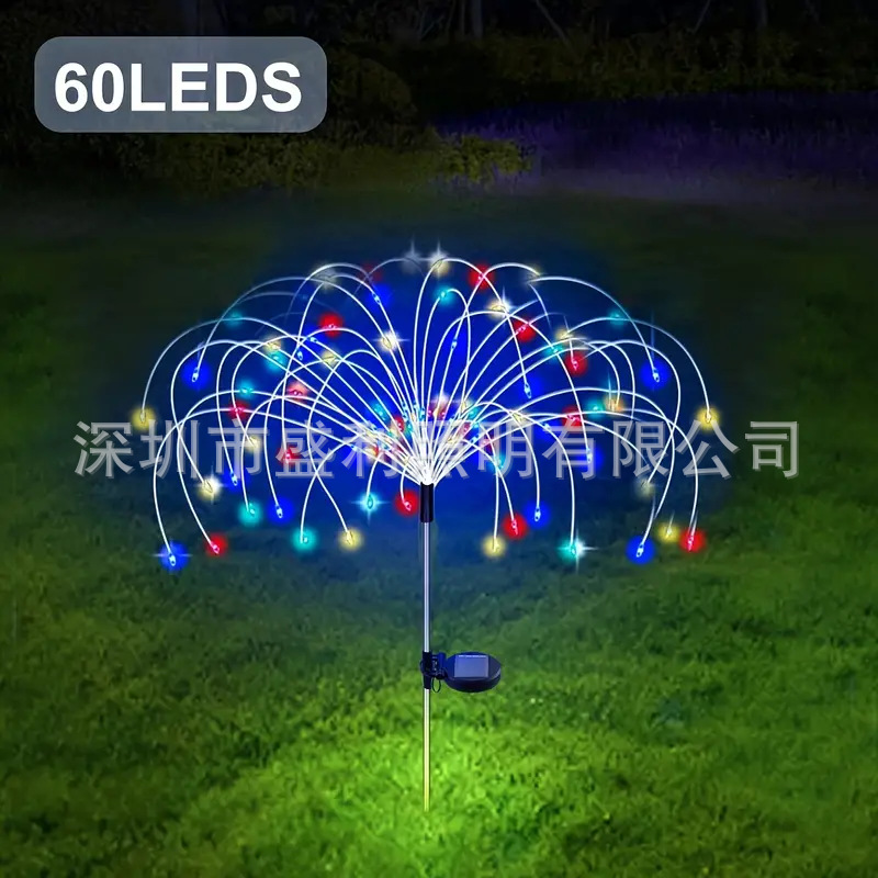 Solar powered one to four fireworks, ground mounted lights, courtyard gardens, small courtyards, decorative landscapes, atmosphere, waterproof outdoor lawn lights