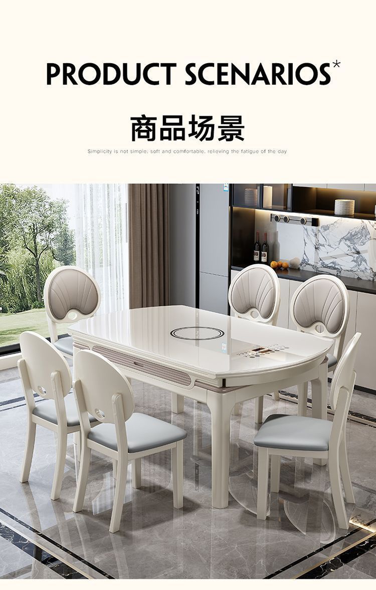Flow crystal solid wood dining table, household induction cooker, extendable and foldable, dual-purpose, light luxury glass small household dining table